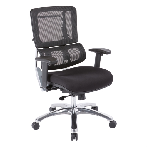 Vertical Black Mesh Back and Coal Black Fabric Seat with Polished Aluminum Base