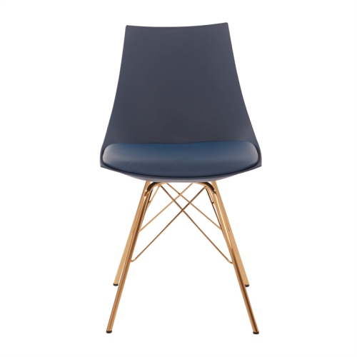 Oakley Chair in Navy Blue Faux Leather with Gold Chrome Base