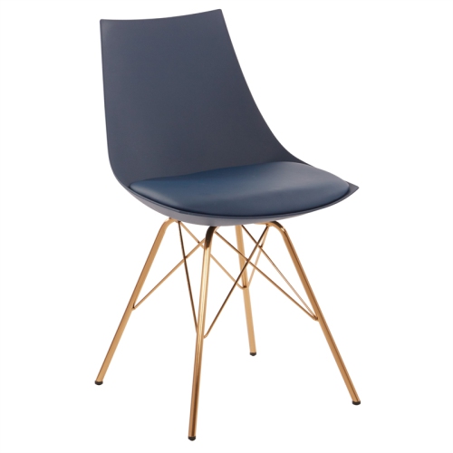 Oakley Chair in Navy Blue Faux Leather with Gold Chrome Base