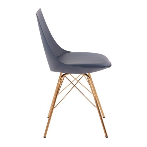 Oakley Chair in Navy Blue Faux Leather with Gold Chrome Base