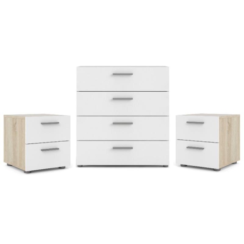 Tvilum Canada 3 Piece Bedroom Set with 4 Drawer Chest and 2 Nightstands in White