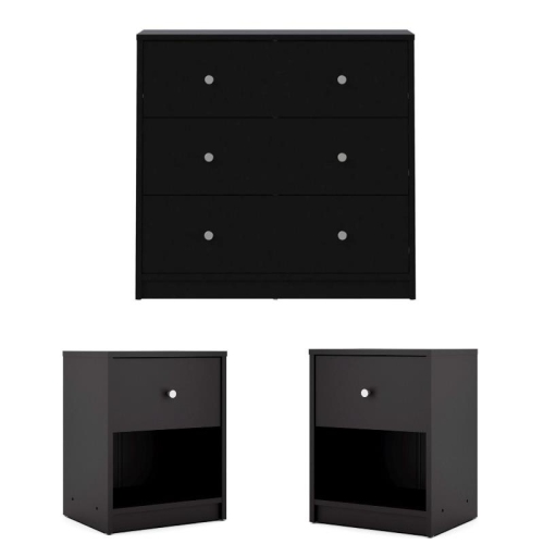 TVILUM CANADA  3 Piece Set With 3 Drawer Dresser And Two Nightstands In Black