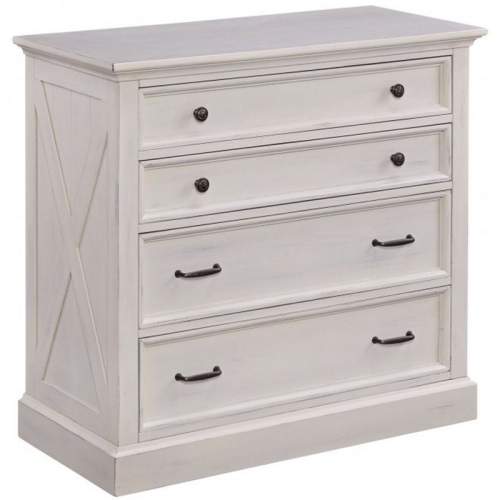 Homestyles Seaside Lodge Wood King Bed Nightstand and Chest in Off White