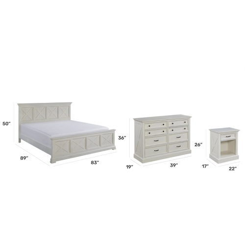 Homestyles Seaside Lodge Wood King Bed Nightstand and Chest in Off White