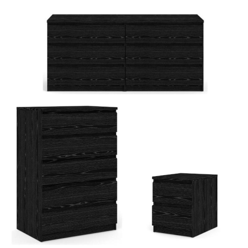 TVILUM CANADA  3 Piece Bedroom Set With Dresser Chest And Nightstand In Black