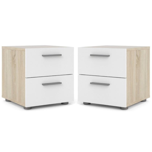 Ensemble 2 pièces pour chambre avec table de chevet à 2 tiroirs Tvilum Canada, chêne et blanc