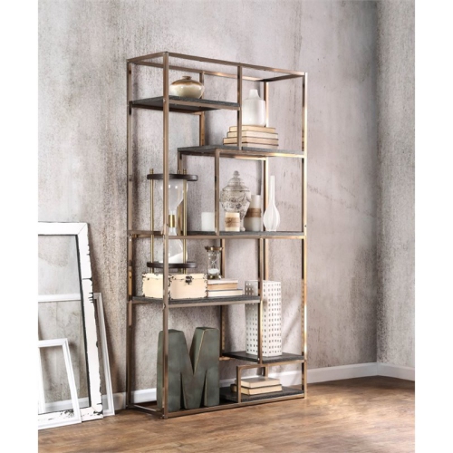 Bowery Hill Modern Metal 6-Shelf Bookcase in Champagne