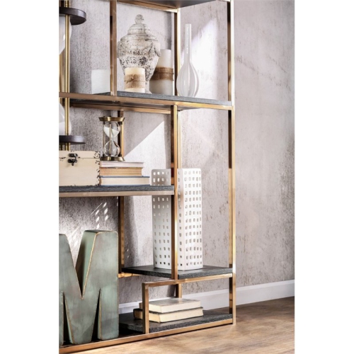 Bowery Hill Modern Metal 6-Shelf Bookcase in Champagne
