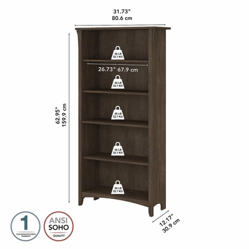 Bowery Hill Tall 5 Shelf Bookcase in Ash Brown - Engineered Wood