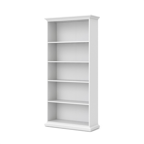 Pemberly Row Modern Contemporary Wood 5 Shelf Bookcase in White Finish