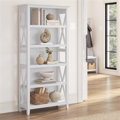 Bush Furniture Key West 5 Shelf Bookcase in Pure White Oak