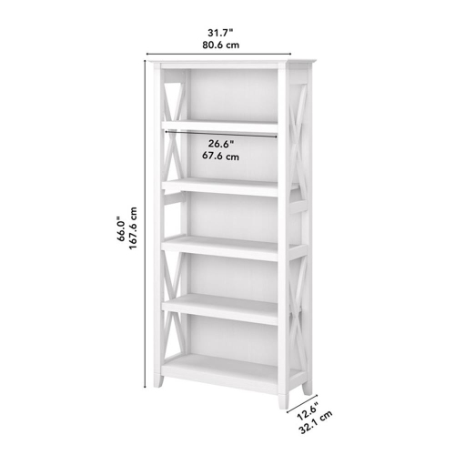 Bush Furniture Key West 5 Shelf Bookcase in Pure White Oak