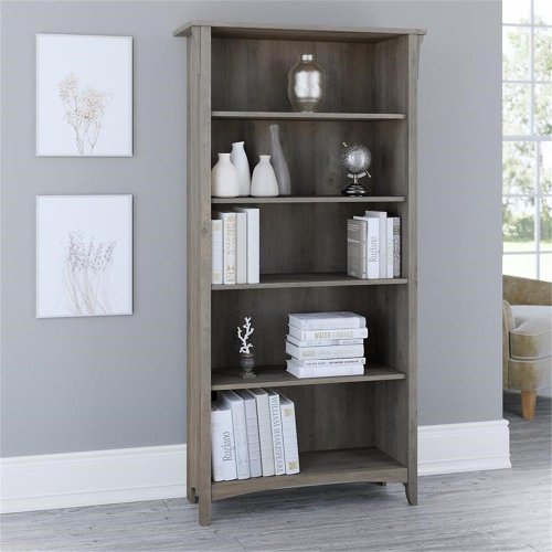Bush Furniture Salinas Tall 5 Shelf Bookcase in Driftwood Gray