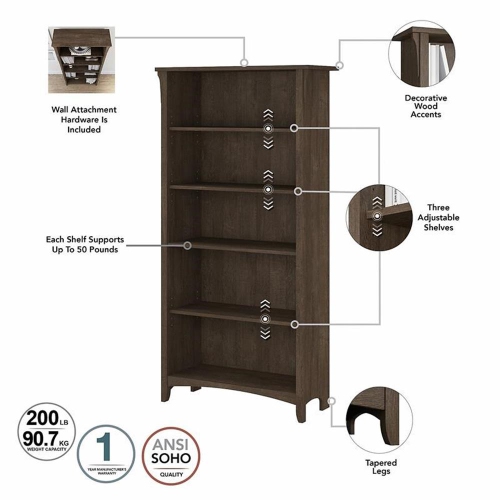 Salinas Tall 5 Shelf Bookcase in Ash Brown - Engineered Wood