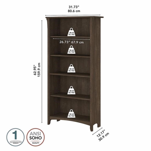 Salinas Tall 5 Shelf Bookcase in Ash Brown - Engineered Wood