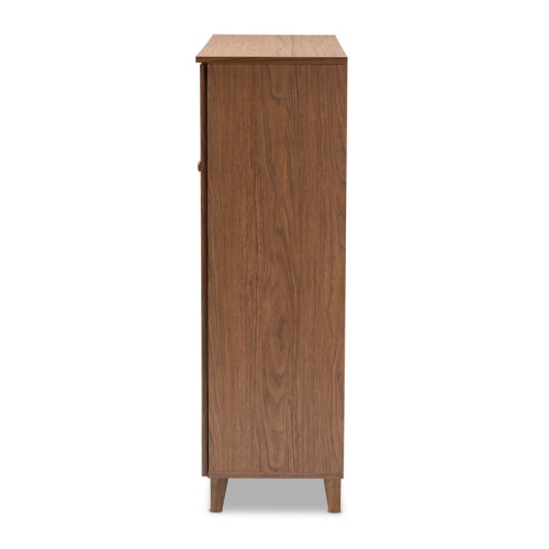 Bowery Hill Wood 11-Shelf and Drawer Shoe Cabinet in Walnut Brown