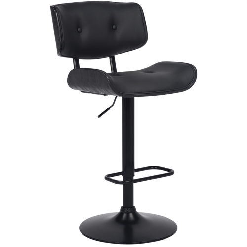 Brooklyn Adjustable Swivel Black Faux Leather and Black Wood Bar Stool