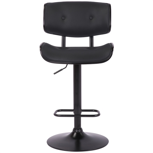 Brooklyn Adjustable Swivel Black Faux Leather and Black Wood Bar Stool