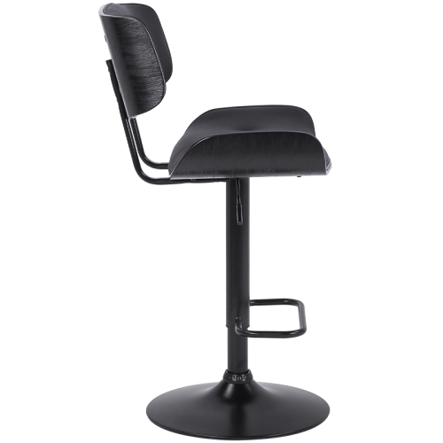 Brooklyn Adjustable Swivel Black Faux Leather and Black Wood Bar Stool