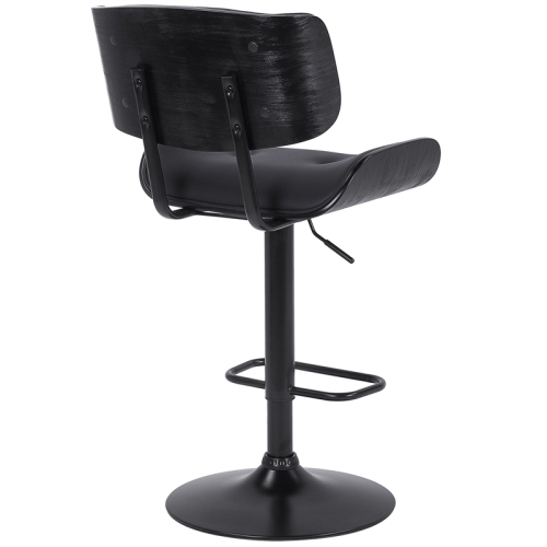 Brooklyn Adjustable Swivel Black Faux Leather and Black Wood Bar Stool