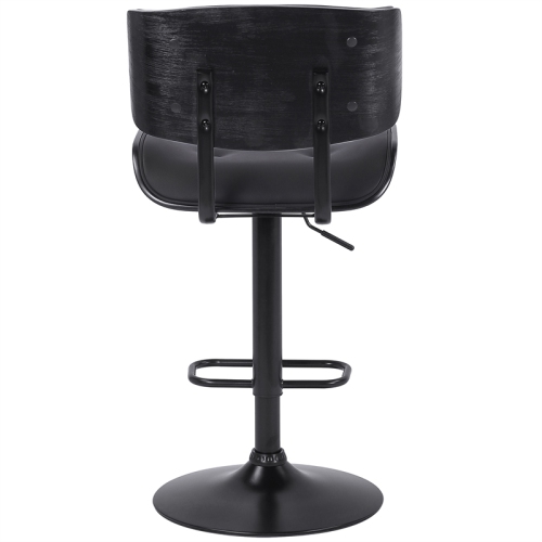 Brooklyn Adjustable Swivel Black Faux Leather and Black Wood Bar Stool