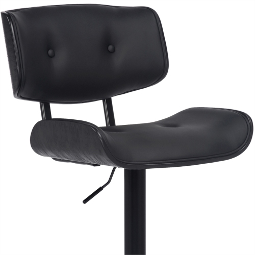 Brooklyn Adjustable Swivel Black Faux Leather and Black Wood Bar Stool