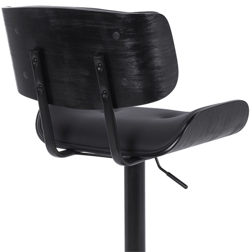 Brooklyn Adjustable Swivel Black Faux Leather and Black Wood Bar Stool