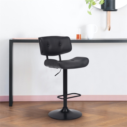 Brooklyn Adjustable Swivel Black Faux Leather and Black Wood Bar Stool