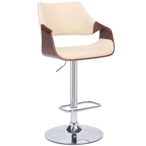 Aspen Adjustable Swivel Cream Faux Leather and Walnut Wood Bar Stool