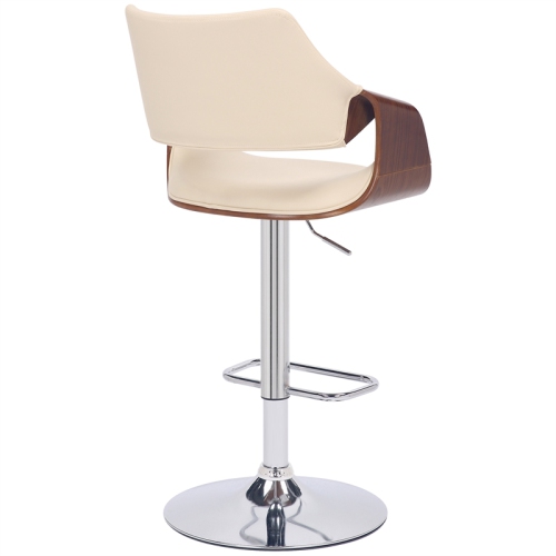 Aspen Adjustable Swivel Cream Faux Leather and Walnut Wood Bar Stool