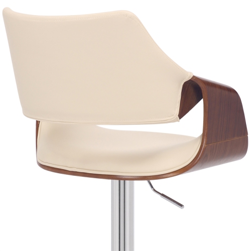 Aspen Adjustable Swivel Cream Faux Leather and Walnut Wood Bar Stool