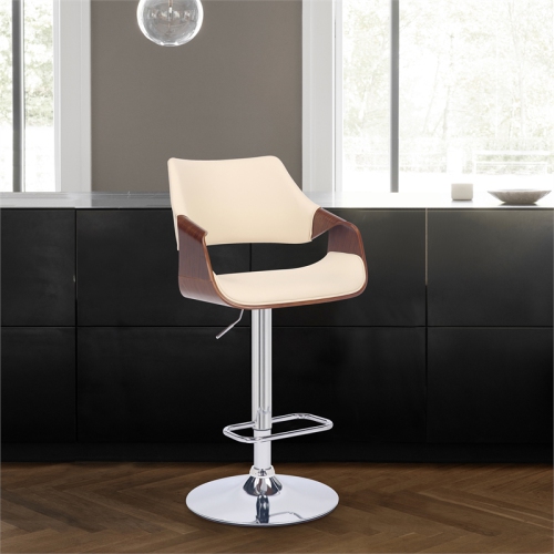 Aspen Adjustable Swivel Cream Faux Leather and Walnut Wood Bar Stool