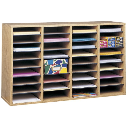 Scranton & Co Medium Oak 36 Compartment Wood Adjustable File Organizer