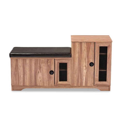 Baxton Studio – Banc de rangement pour chaussures en bois à 2 portes en similicuir brun Valina, 5 tablettes