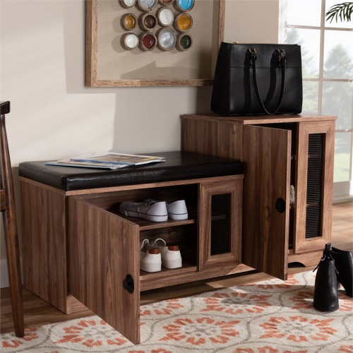 Baxton Studio – Banc de rangement pour chaussures en bois à 2 portes en similicuir brun Valina, 5 tablettes