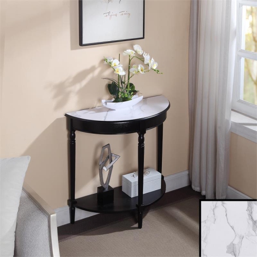 French Country Half-Round Entryway Table with Shelf in Black Wood Finish