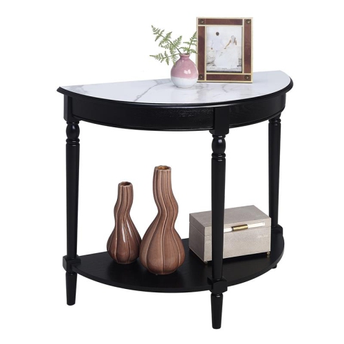 French Country Half-Round Entryway Table with Shelf in Black Wood Finish