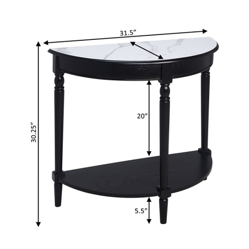 French Country Half-Round Entryway Table with Shelf in Black Wood Finish