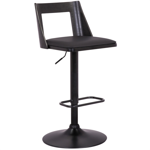 Milan Adjustable Swivel Black Faux Leather and Black Wood Bar Stool