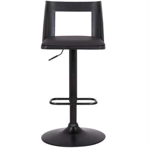 Milan Adjustable Swivel Black Faux Leather and Black Wood Bar Stool