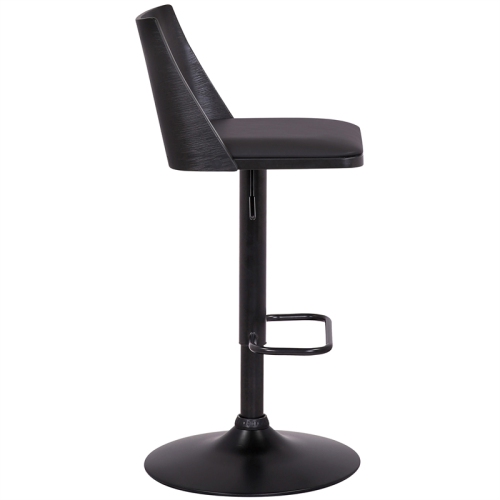 Milan Adjustable Swivel Black Faux Leather and Black Wood Bar Stool