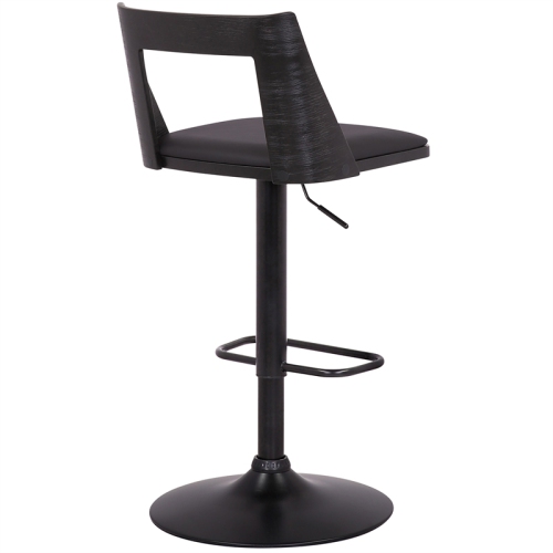 Milan Adjustable Swivel Black Faux Leather and Black Wood Bar Stool