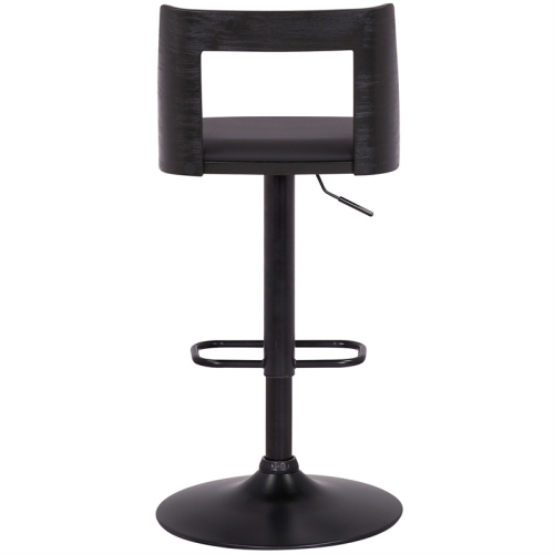 Milan Adjustable Swivel Black Faux Leather and Black Wood Bar Stool