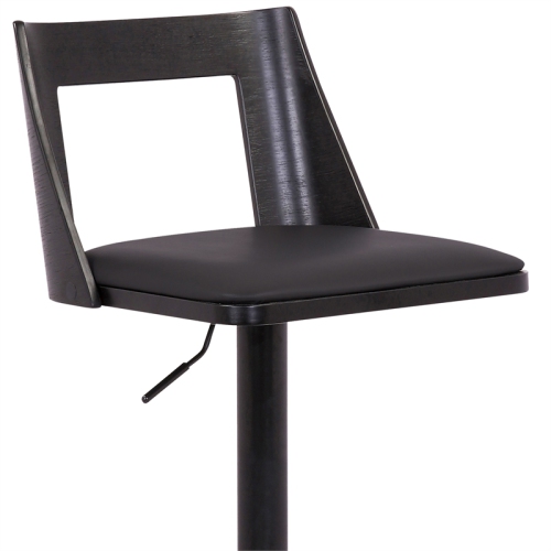 Milan Adjustable Swivel Black Faux Leather and Black Wood Bar Stool