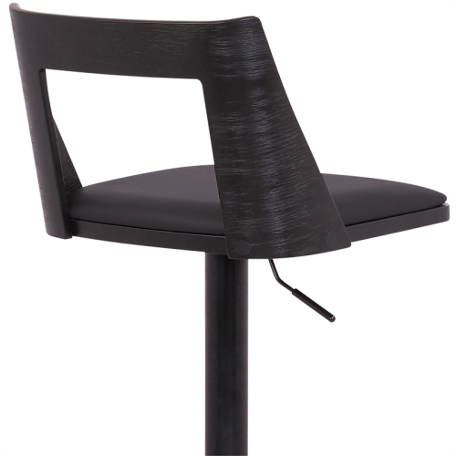 Milan Adjustable Swivel Black Faux Leather and Black Wood Bar Stool