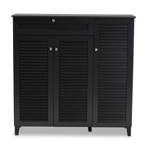 Bowery Hill Contemporary Wood 11-Shelf and Drawer Shoe Cabinet in Dark Gray