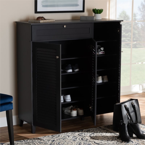 Bowery Hill Contemporary Wood 11-Shelf and Drawer Shoe Cabinet in Dark Gray