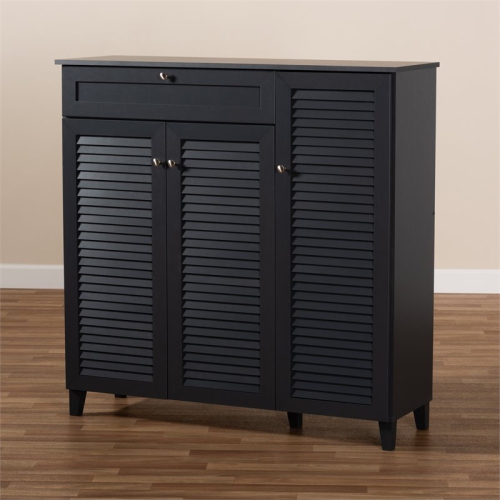 Bowery Hill Contemporary Wood 11-Shelf and Drawer Shoe Cabinet in Dark Gray