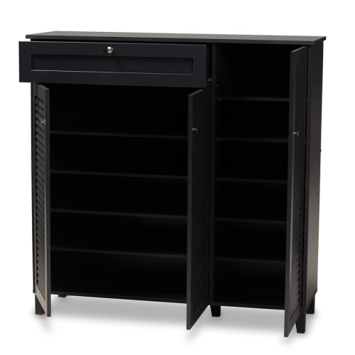 Baxton Studio Coolidge Wood 11-Shelf and Drawer Shoe Cabinet in Dark Gray