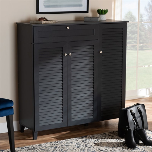 Baxton Studio Coolidge Wood 11-Shelf and Drawer Shoe Cabinet in Dark Gray